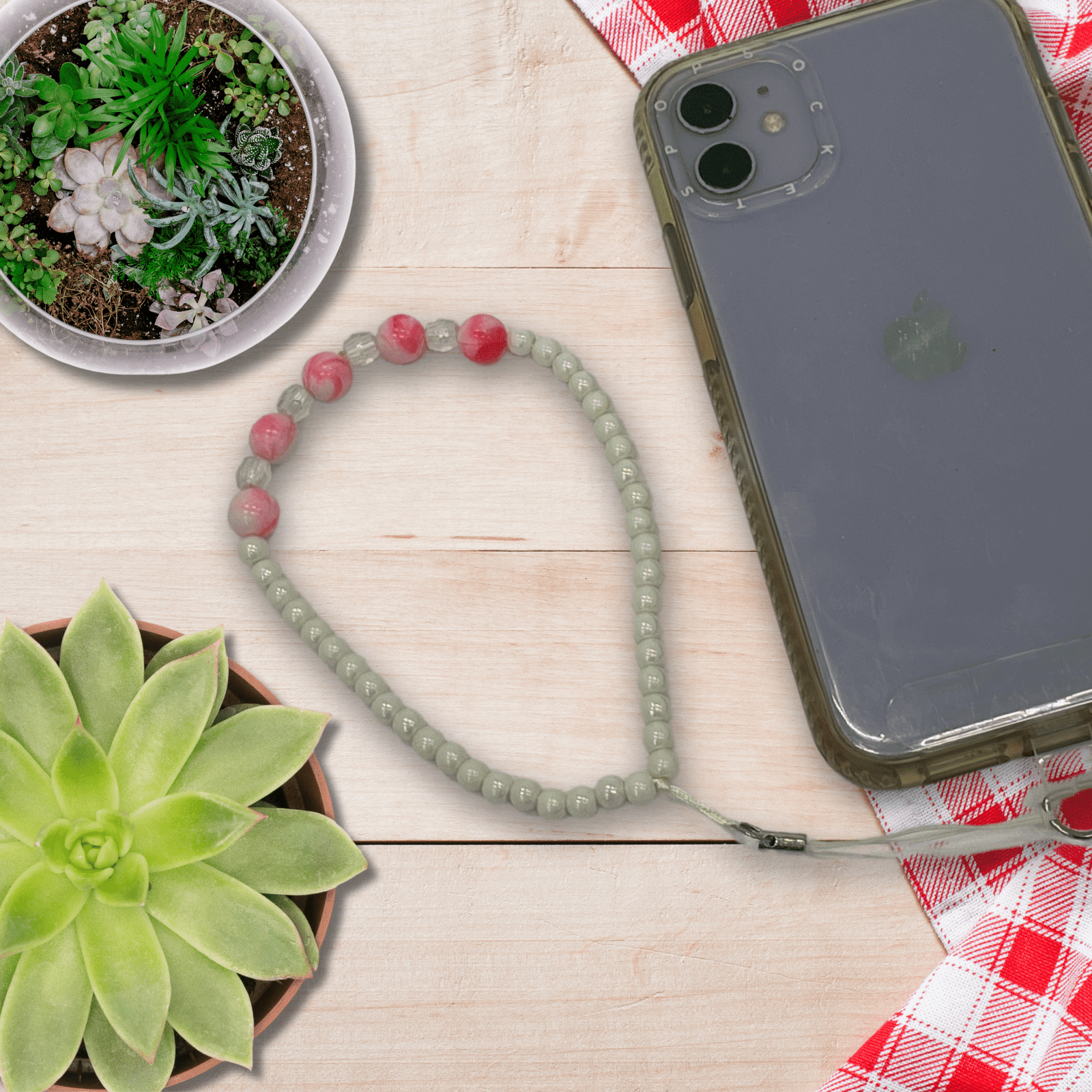 Beaded Phone Strap - For Secure Phone Handling, Pink