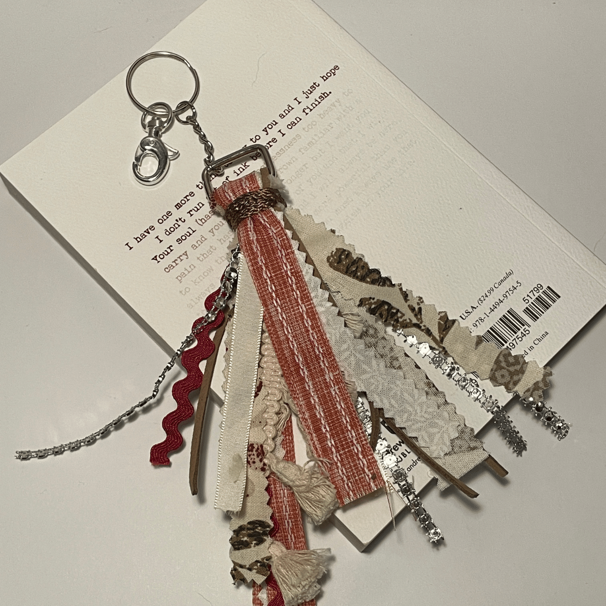 Fabric Tassel Keychain, Red Plaid