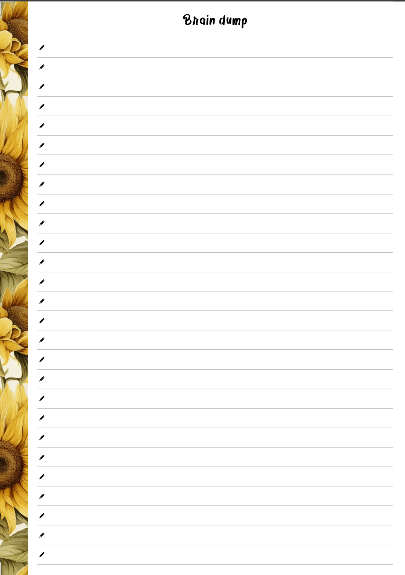 Brain Dump - Summer Sunflowers - A5 & A4 Sizes