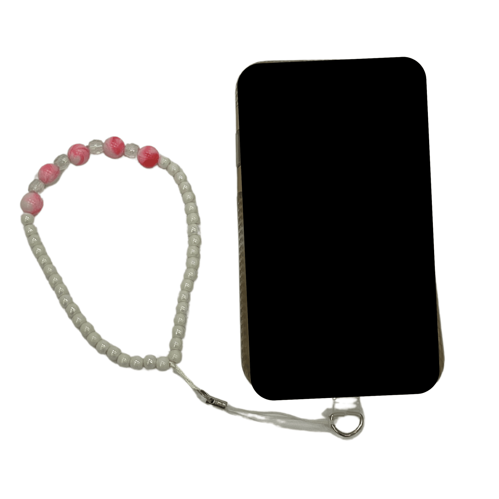 pink phone strap on white background