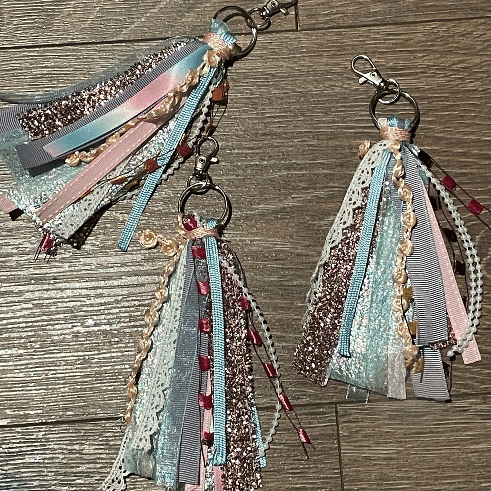 group of pink tassel keychains