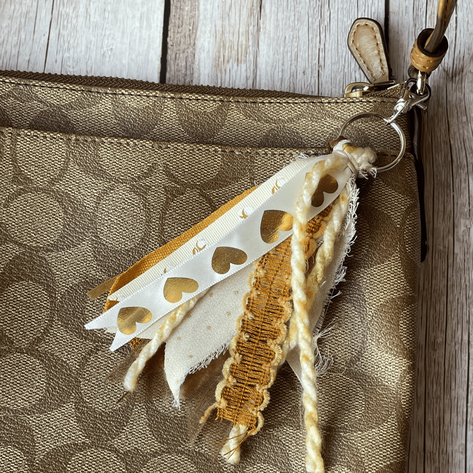Tan Heart Keychain on Purse