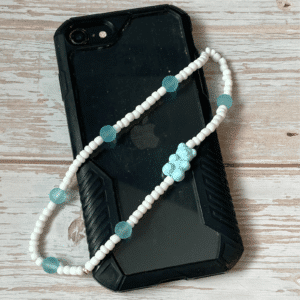 Beaded Phone Strap - For Secure Phone Handling, Blue Teddy Bear